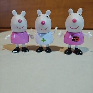 Peppa Pig Lot Of 3 Suzy Sheep Nurse Pink Figurine Rare Nick Jr. Cartoon TV 2003